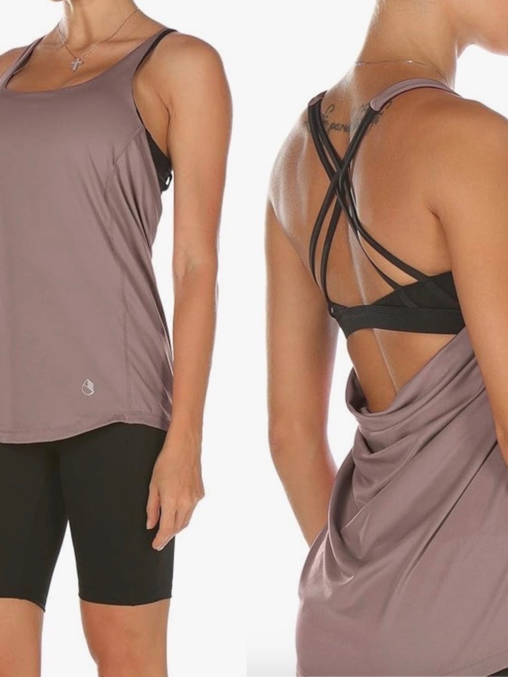 Icyzone Open Back Yoga Tank Built-In Sports Bra Mauve L NWT
